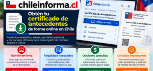 Guía visual para obtener el certificado de antecedentes en línea mediante canales oficiales de Chile.