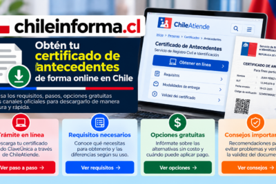 Guía visual para obtener el certificado de antecedentes en línea mediante canales oficiales de Chile.