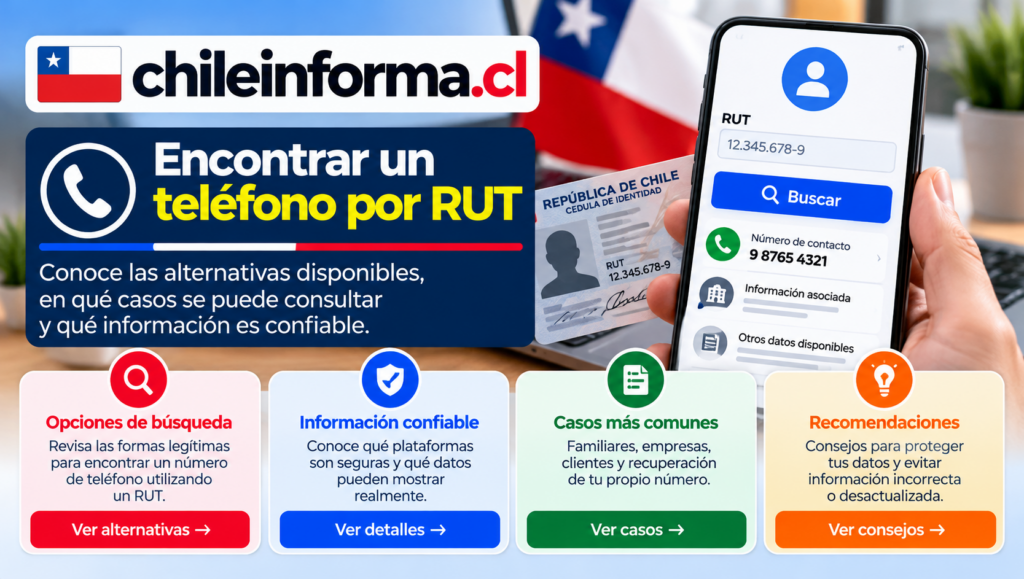 Guía visual para consultar un número telefónico asociado a un RUT en Chile y conocer alternativas de búsqueda confiables.