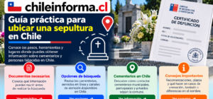 Guía visual para localizar una sepultura en Chile mediante documentos, buscadores de cementerios y canales de atención oficiales.