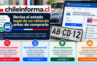 Guía visual para revisar las anotaciones vigentes de un vehículo en Chile antes de comprarlo.