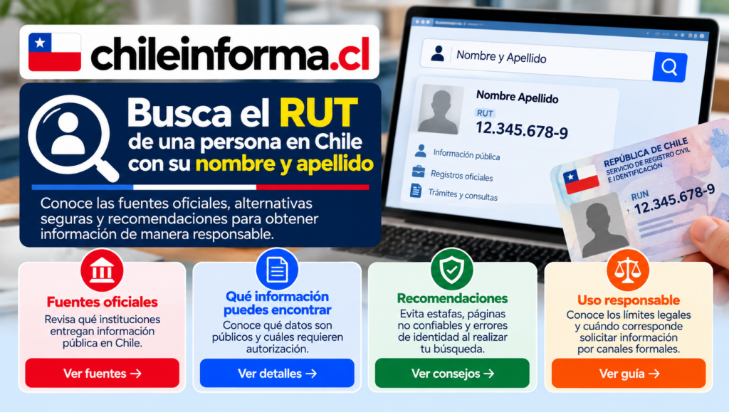 Guía visual para consultar datos tributarios en Chile mediante fuentes oficiales, registros públicos y recomendaciones de privacidad.