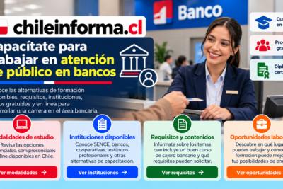 Capacitación bancaria en Chile con cursos online, programas gratuitos, requisitos y opciones para trabajar en atención y operación de caja.