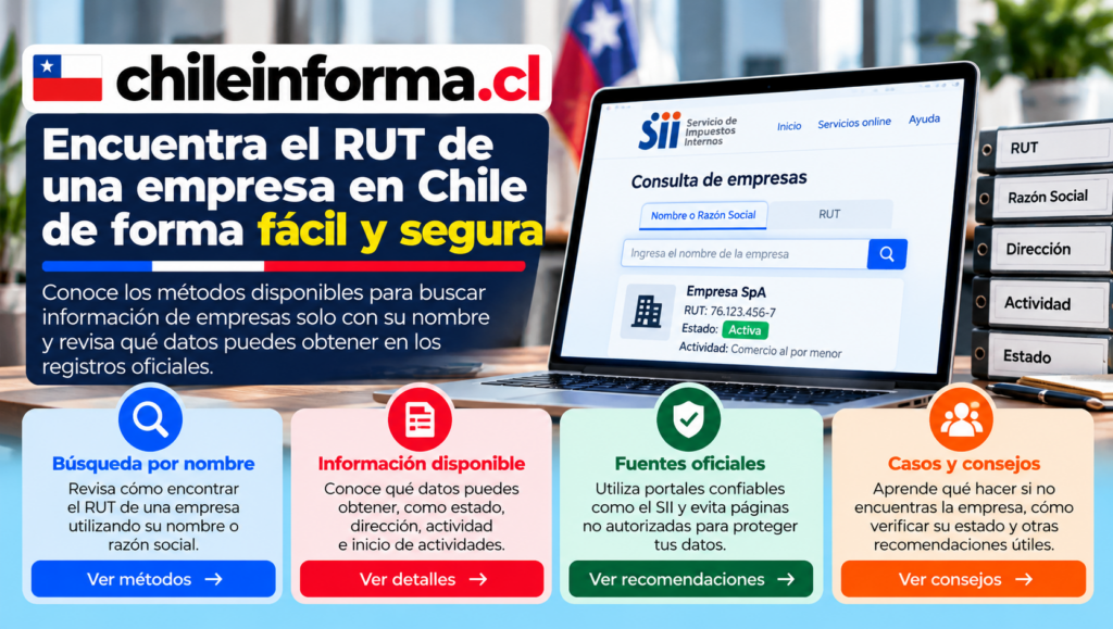 Guía para localizar el RUT de una empresa en Chile mediante su nombre o razón social y consultar información empresarial confiable.