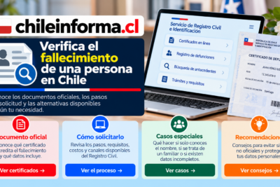 Certificado de defunción y trámites del Registro Civil para verificar información de una persona fallecida en Chile.