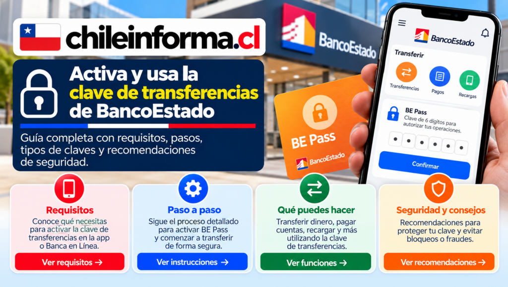 Activación de BE Pass en BancoEstado para realizar transferencias, pagos y operaciones digitales de forma segura.