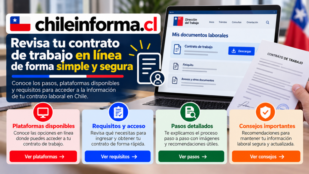 Guía visual para consultar documentos laborales y contrato de trabajo en línea en Chile.