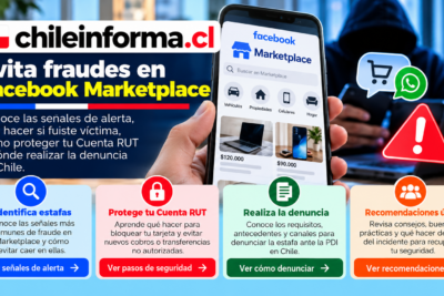 Señales de alerta en Facebook Marketplace, protección de CuentaRUT y pasos para denunciar una estafa en Chile.