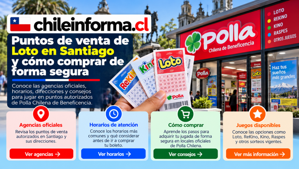 Puntos de venta autorizados, horarios, boletos y recomendaciones para participar en sorteos de Polla Chilena de Beneficencia en Santiago.