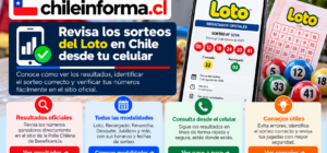 Infografía con celular mostrando resultados oficiales del Loto en Chile, números ganadores, modalidades y recomendaciones para verificar una jugada desde Internet.